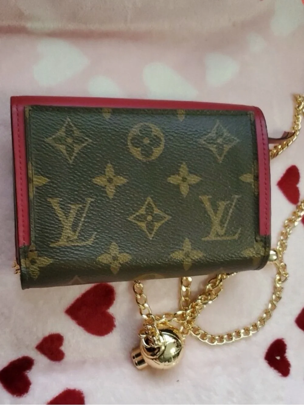 Louis Vuitton Monogram Mini Bag in Brown and Red with Gold Chain